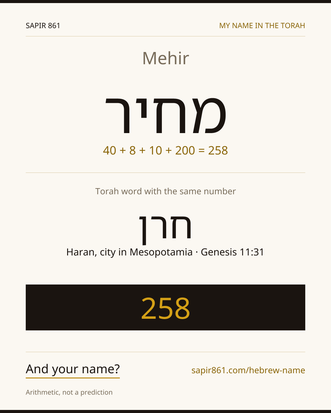 Mehir — מחיר