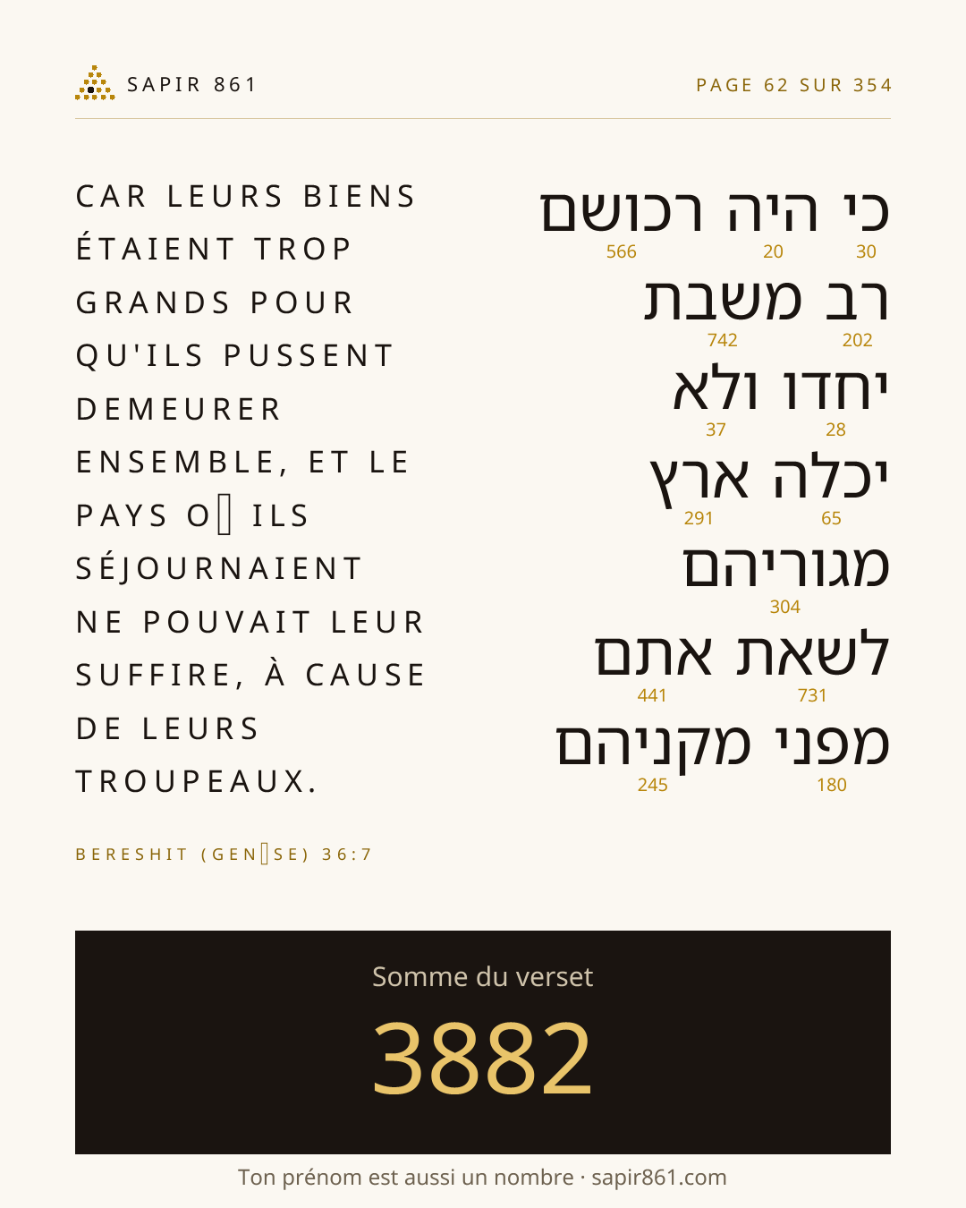 Carte du verset 62